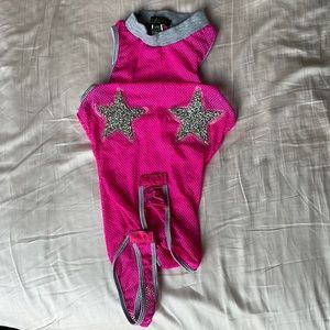Club Exx Dolls Mill see through mesh bodysuit hot pink silver star ⭐️ XS